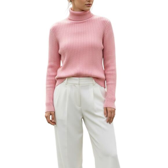 Vintage Sweaters - Vintage 80s Pink Ribbed Turtleneck Sweater Sz M